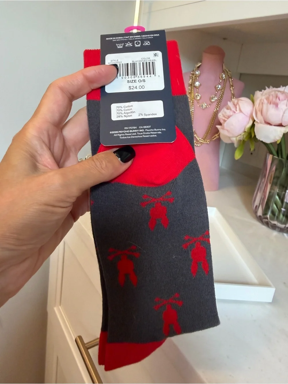 Psycho Bunny NWT Gray Socks with Red Bunny Novelty Accents